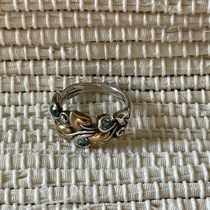 Barbara Bixby Gemstone Ring - Blue Topaz Gold Leaf Design Size 10